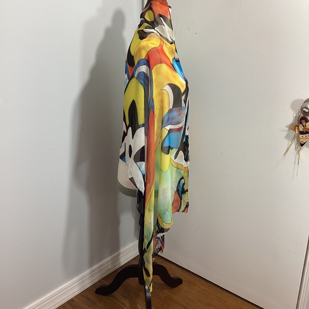 VINTAGE WOMAN ART DECO 100% SILK SCARF CHIFFON WEIGHTLESS WRAP 150"x35" - Picture 3 of 8